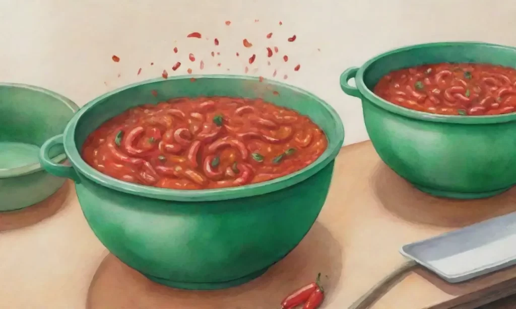 Las pinturas de chile rojo danzan con arroz verde